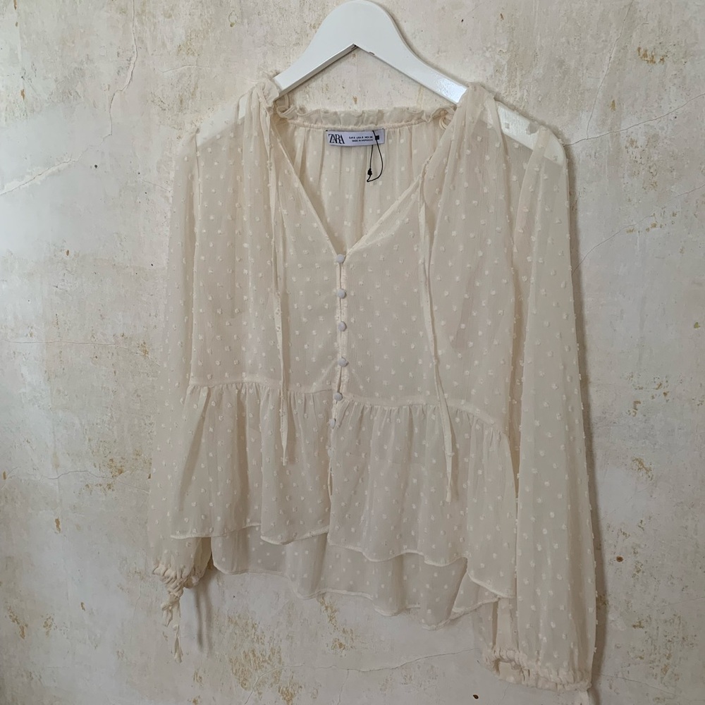 Zara | Cream Sheer Women's Top